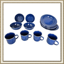 Camping Enamel Dinnerware 12PCS Set, Enamelware Set with Stainless Edge